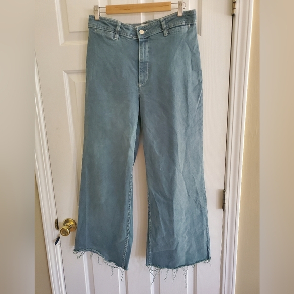 Mango Wide leg raw hem Catherin Culotte Jean In Green Size 10 - Picture 2 of 7